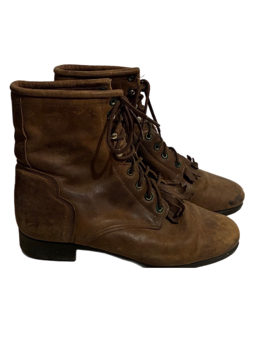 J Chisholm Western Lace Ankle Boots Combat Leather Distressed Ranch Barn Country